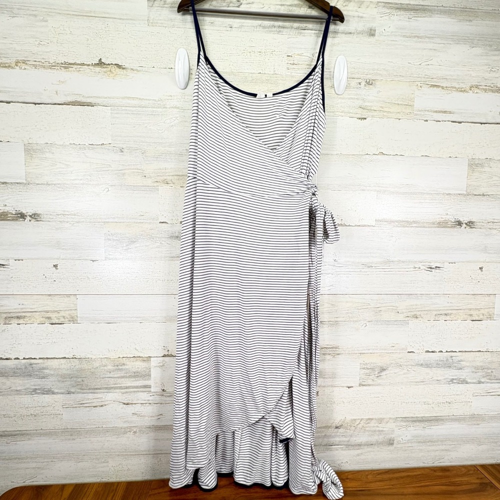 GAP Womens XL Cami Adjustable Wrap Maxi‎ Dress White Blue Striped Slvless Casual